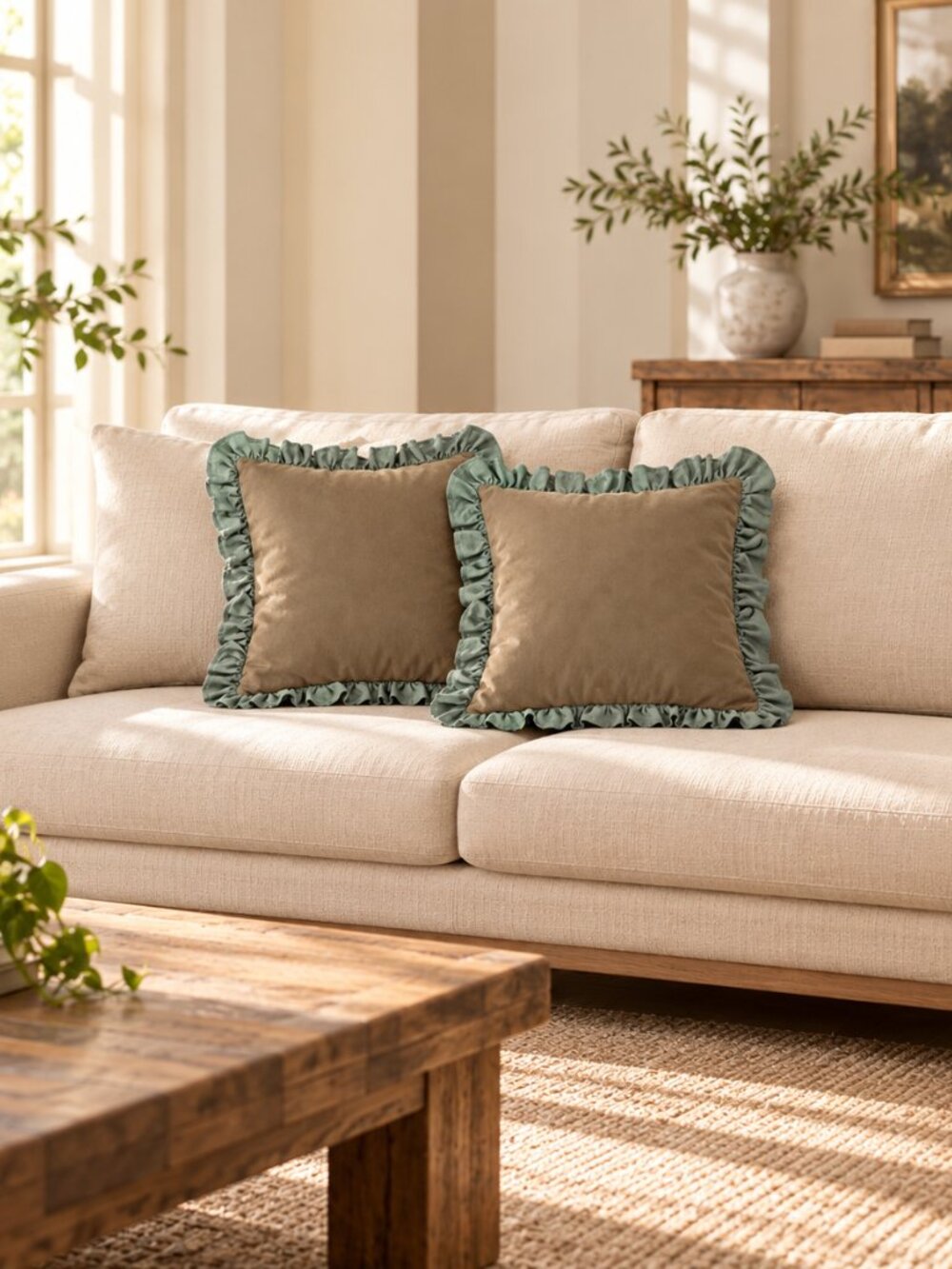 Patdrea Vintage Green Linen Throw Pillow Covers, set of 2.